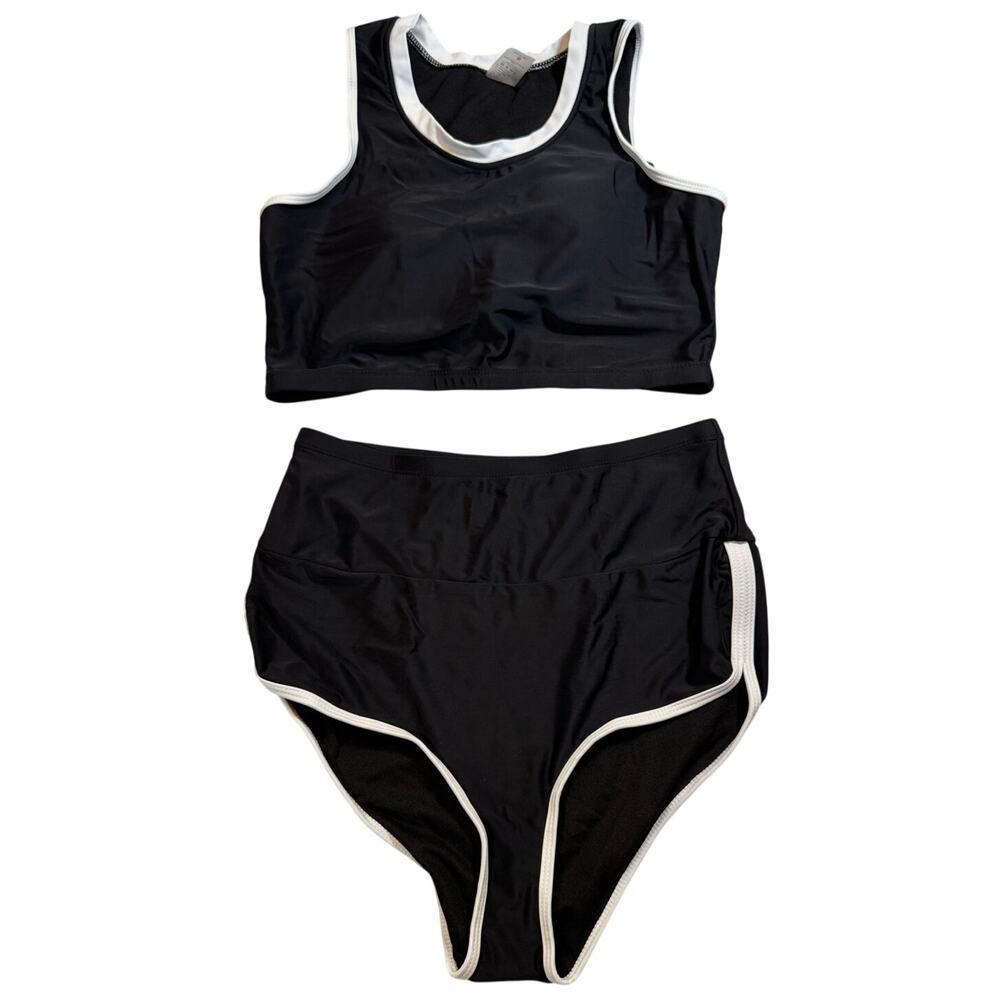 NWOT Vintage-Inspired Black & White High Waist Bikini Set Sz Small